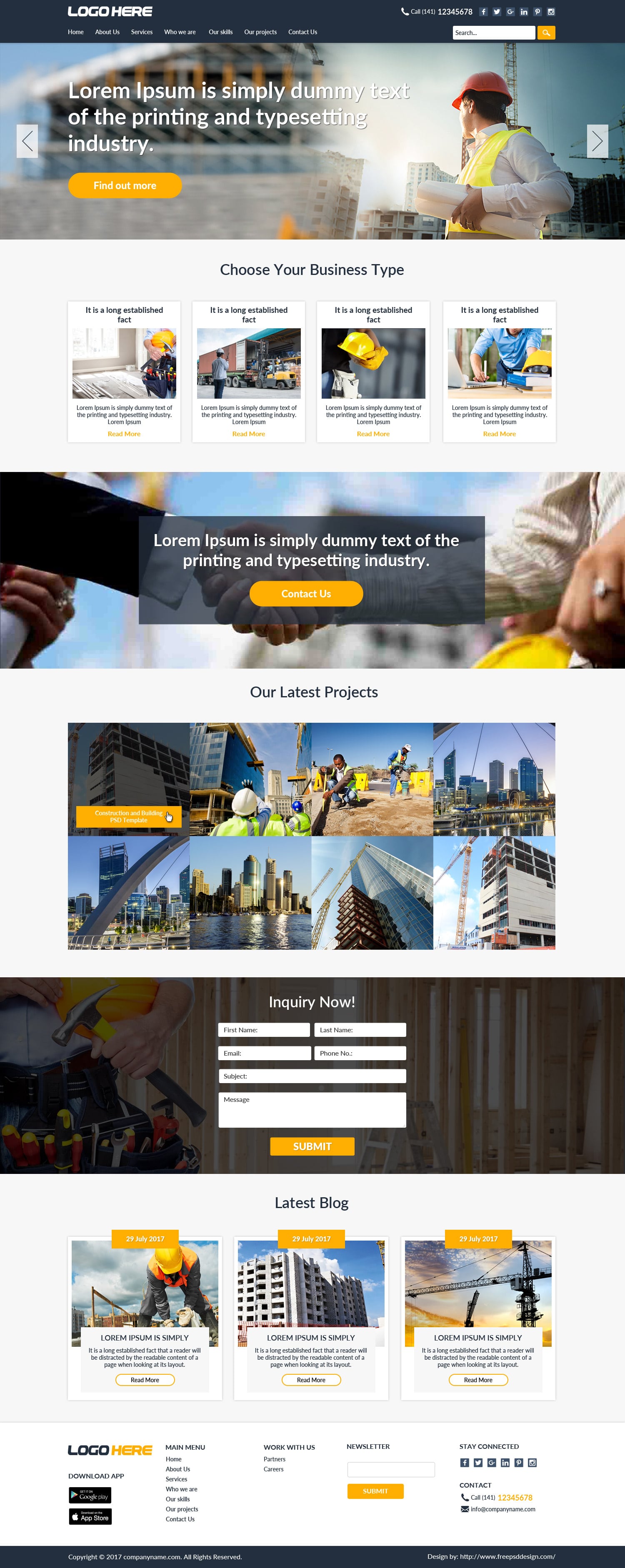 Construction website template design